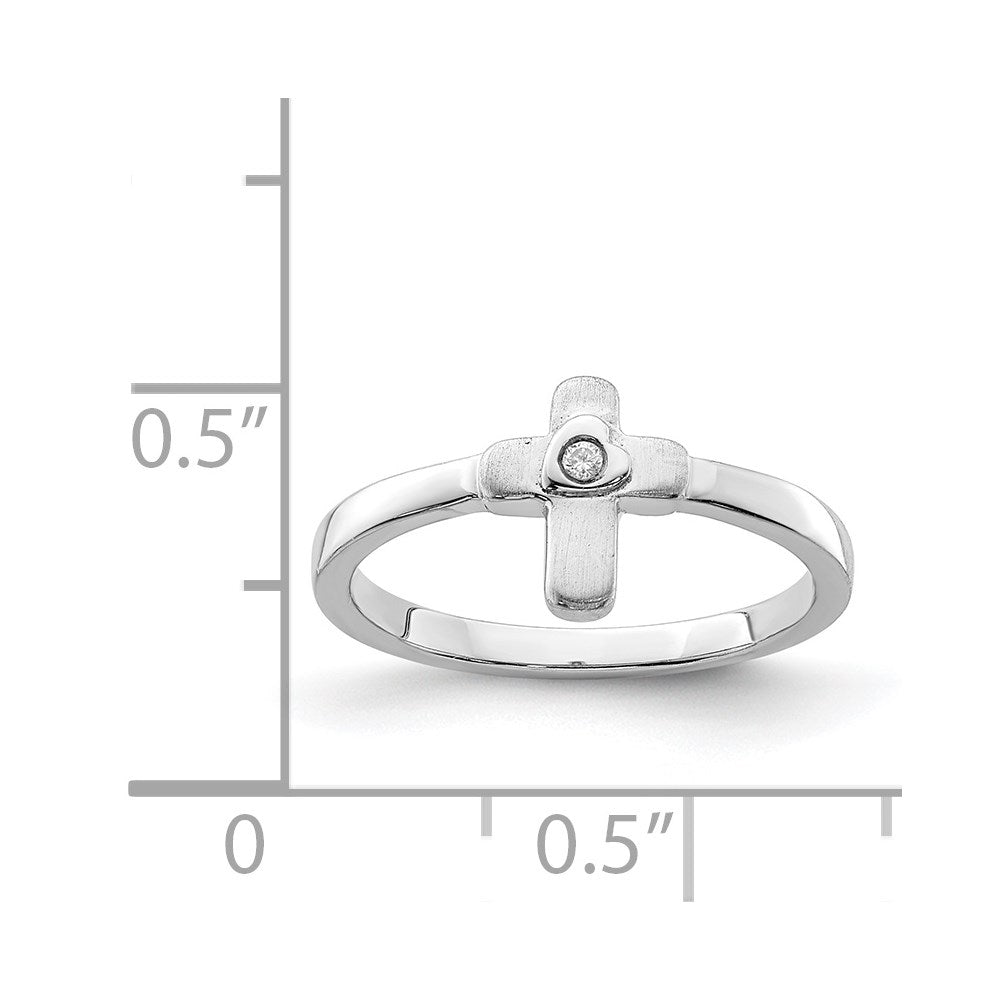 Sterling Silver Rhodium-plated Polished and Satin CZ Cross Ring