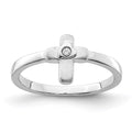 Sterling Silver Rhodium-plated Polished and Satin CZ Cross Ring