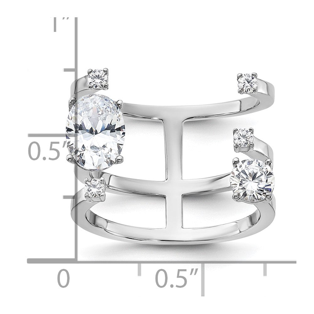 Sterling Silver Rhodium-plated CZ Adjustable Ring