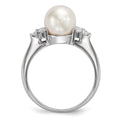 Sterling Silver RH 8-9mm White Button FWC Pearl CZ Ring