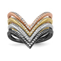 Sterling Silver Rhodium & Black-plate, Gold & Rose-tone CZ 4 Ring Set