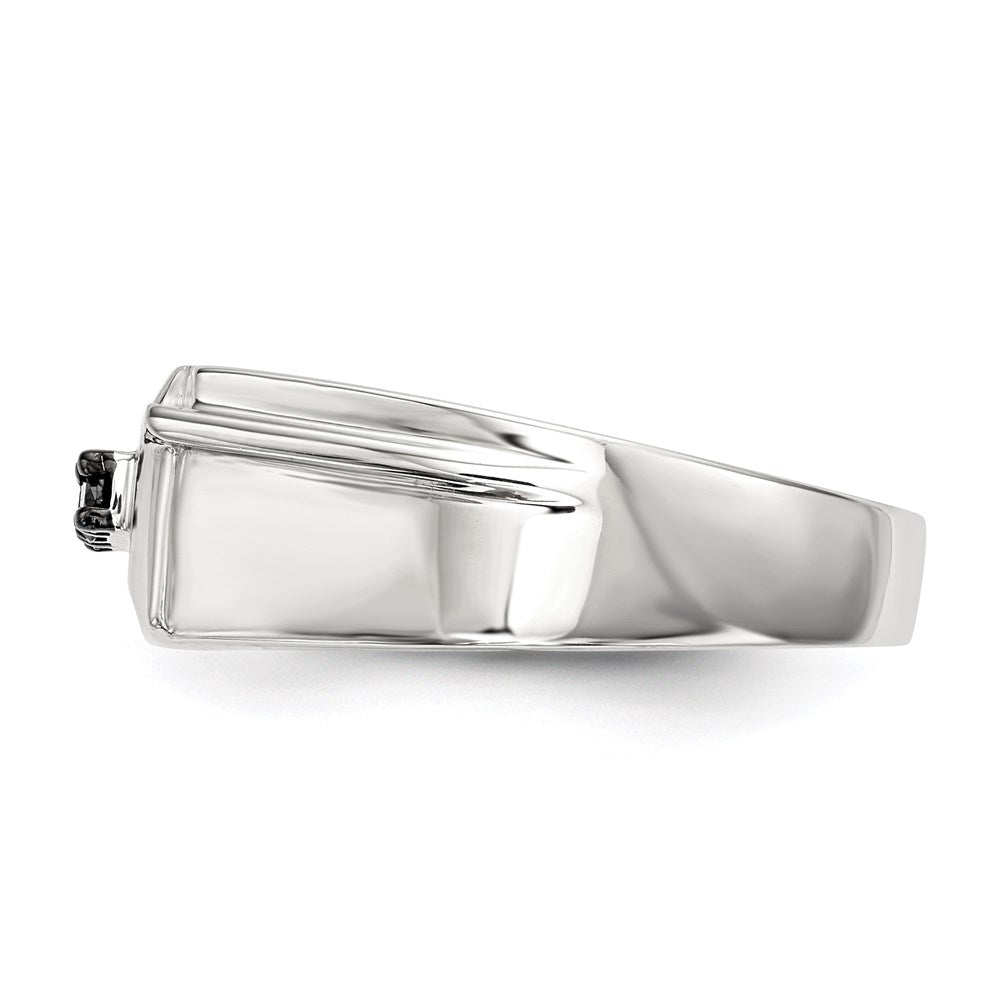 Sterling Silver Rhodium-plated Mens Black Diamond Polished Ring