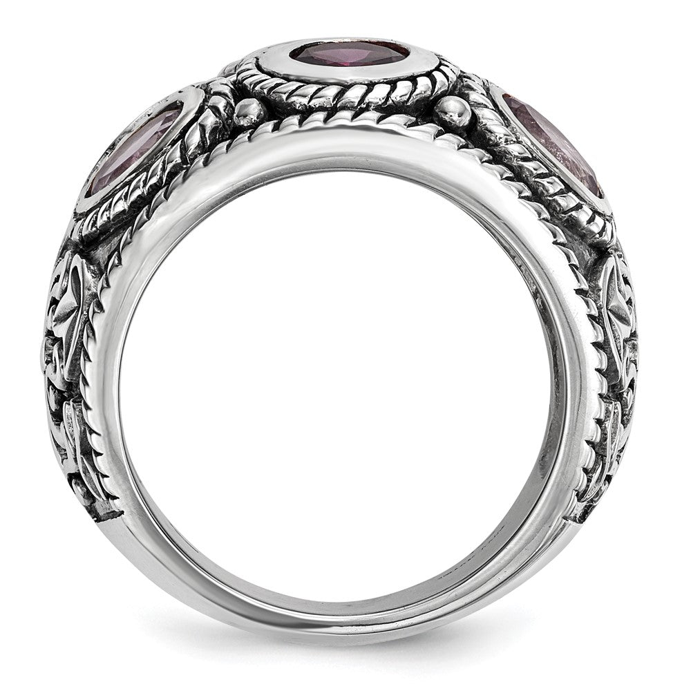Sterling Silver Rhod w/14k Pink Qrtz Rhodolite GA & Pink Tourmaline Ring