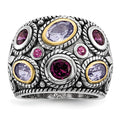 Sterling Silver Rhod w/14k Pink Qrtz Rhodolite GA & Pink Tourmaline Ring