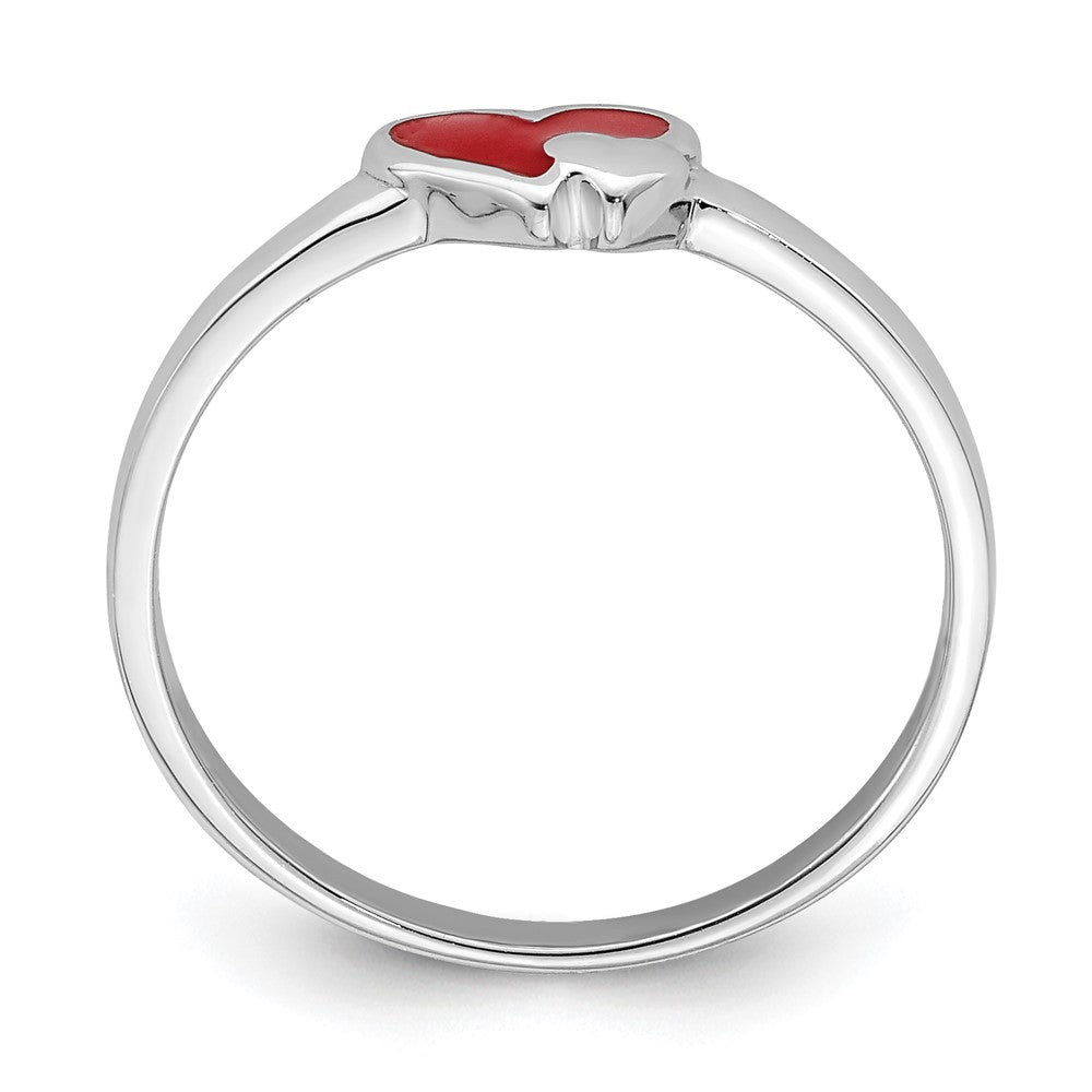 Sterling Silver RH-plated Red Enameled Double Heart Ring