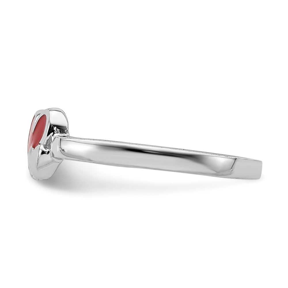 Sterling Silver RH-plated Red Enameled Double Heart Ring