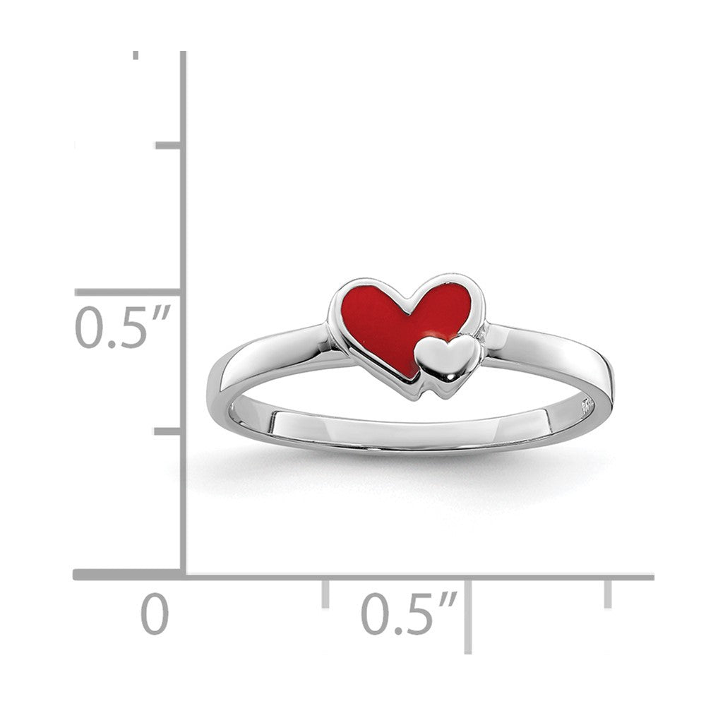 Sterling Silver RH-plated Red Enameled Double Heart Ring