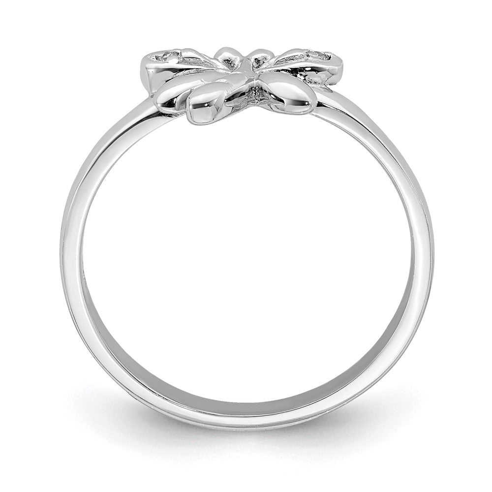 Sterling Silver Rhodium-plated Polished CZ Dragonfly Children's Ring