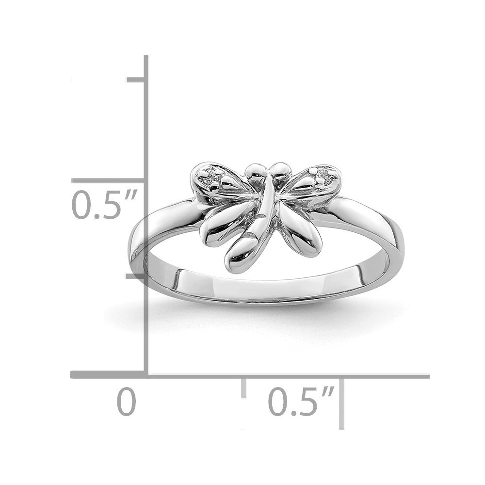 Sterling Silver Rhodium-plated Polished CZ Dragonfly Children's Ring