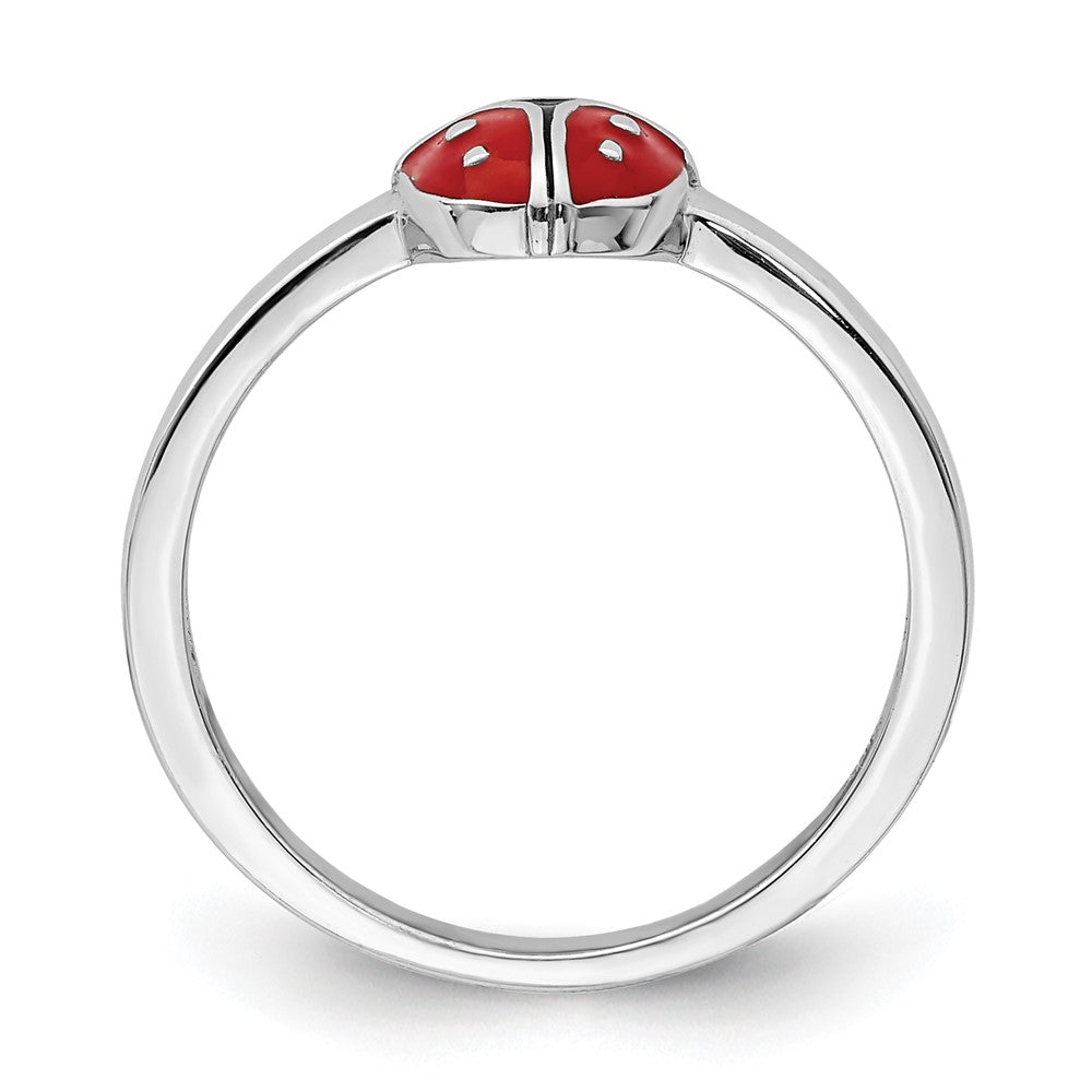 Sterling Silver Rhod-plated Polished & Enameled Ladybug Ring