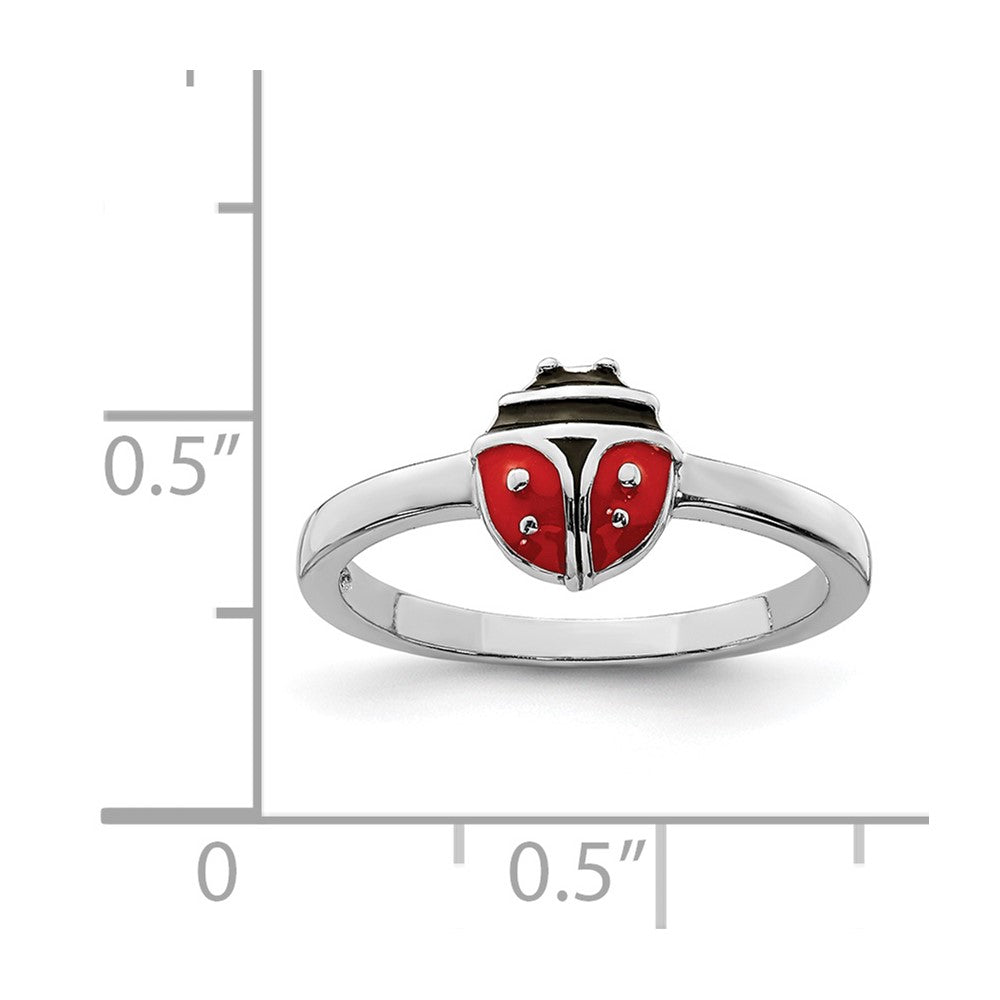 Sterling Silver Rhod-plated Polished & Enameled Ladybug Ring