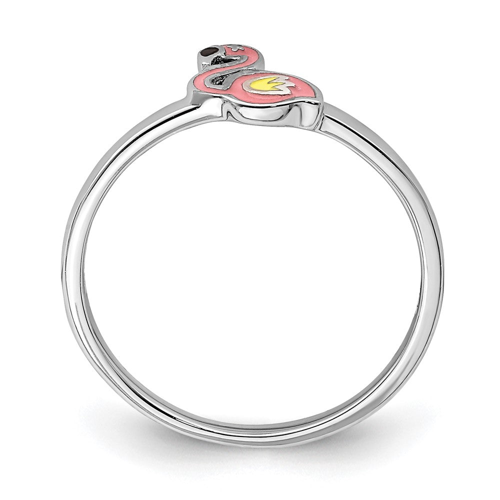 Sterling Silver RH-plated Multi-color Enameled Flamingo Ring