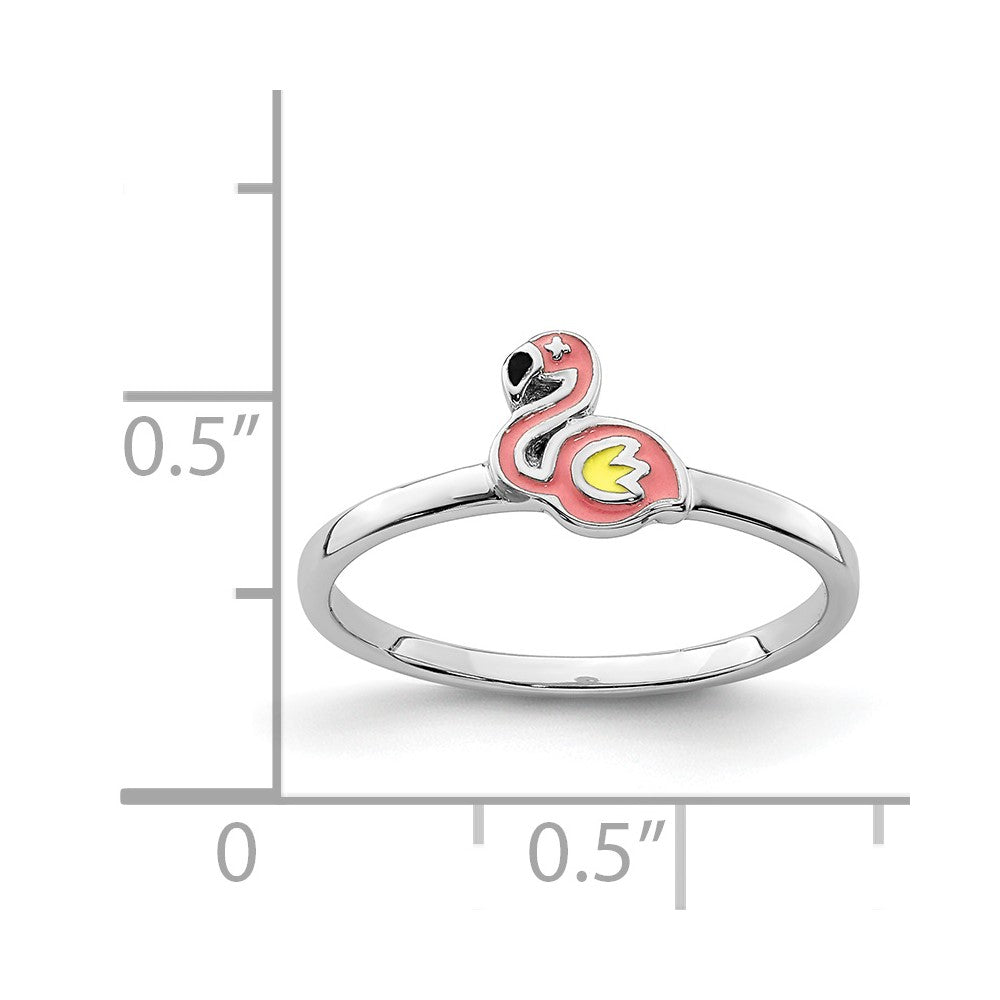 Sterling Silver RH-plated Multi-color Enameled Flamingo Ring
