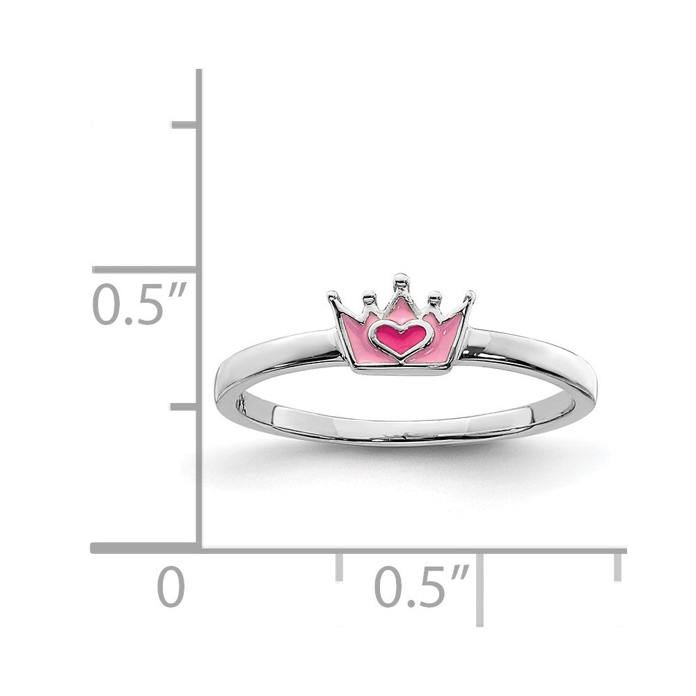 Sterling Silver Rhodium-plated Polished Pink Enamel Crown Ring