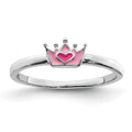 Sterling Silver Rhodium-plated Polished Pink Enamel Crown Ring