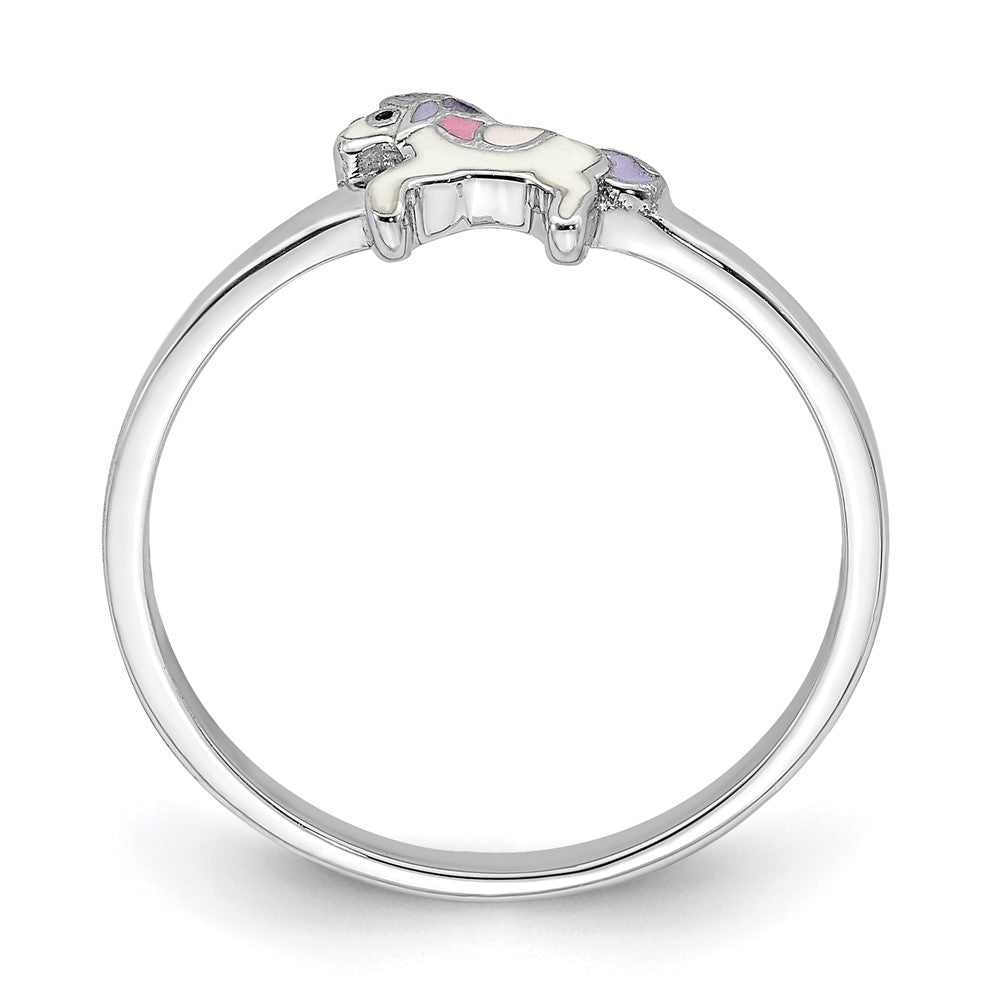 Sterling Silver RH-plated Multi-color Enameled Unicorn Ring
