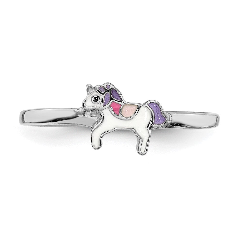 Sterling Silver RH-plated Multi-color Enameled Unicorn Ring