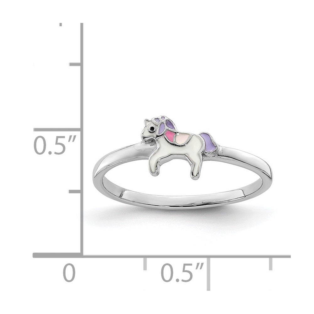 Sterling Silver RH-plated Multi-color Enameled Unicorn Ring