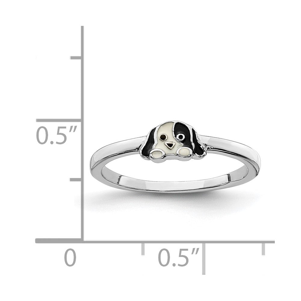 Sterling Silver RH-plated Black/White Enameled Puppy Ring