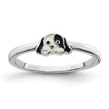 Sterling Silver RH-plated Black/White Enameled Puppy Ring