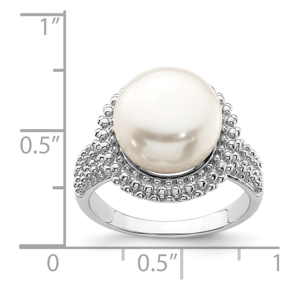 Sterling Silver Rhod-plat 11-12mm White FWC Pearl Ring