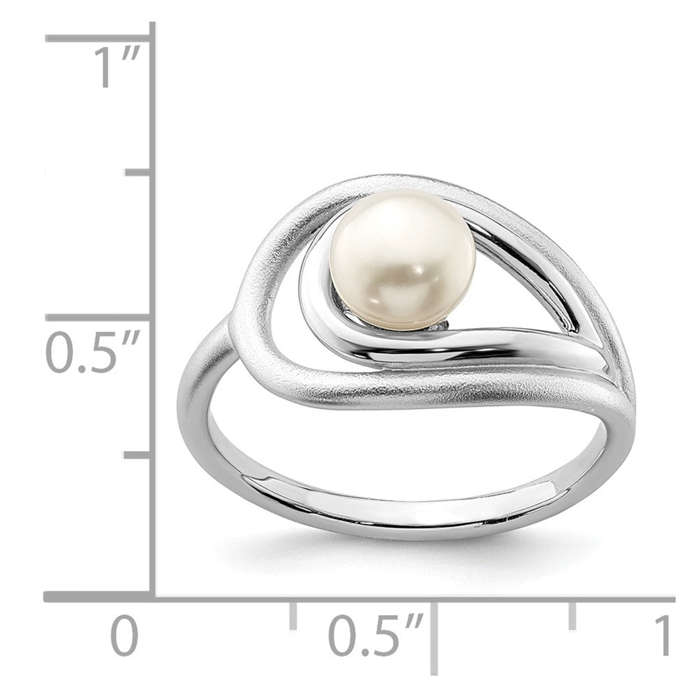 Sterling Silver Rhodium-plated Polished & Brushed (6-7mm) FWC Pearl Ring