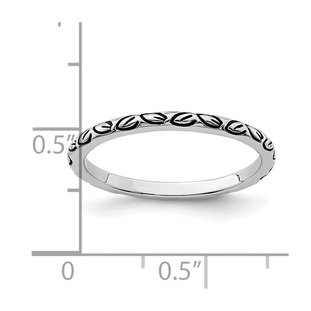 Sterling Silver Rhodium-plated Antiqued Leaf Band