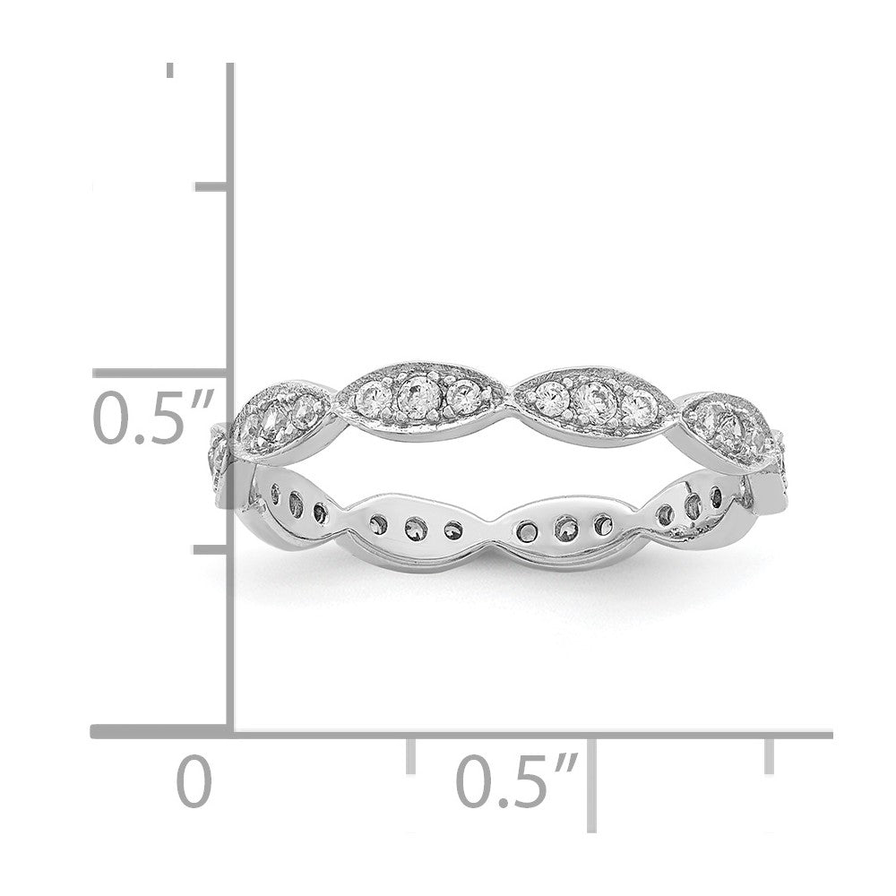 Sterling Silver Rhodium-plated Fancy Scalloped CZ Band