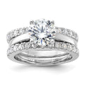 Sterling Silver Rhodium-plated 8mm CZ Solitaire & 2 CZ Bands Set