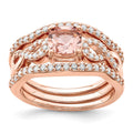 Sterling Silver Rose-tone 3 Piece Pink Crystal & CZ Ring Set