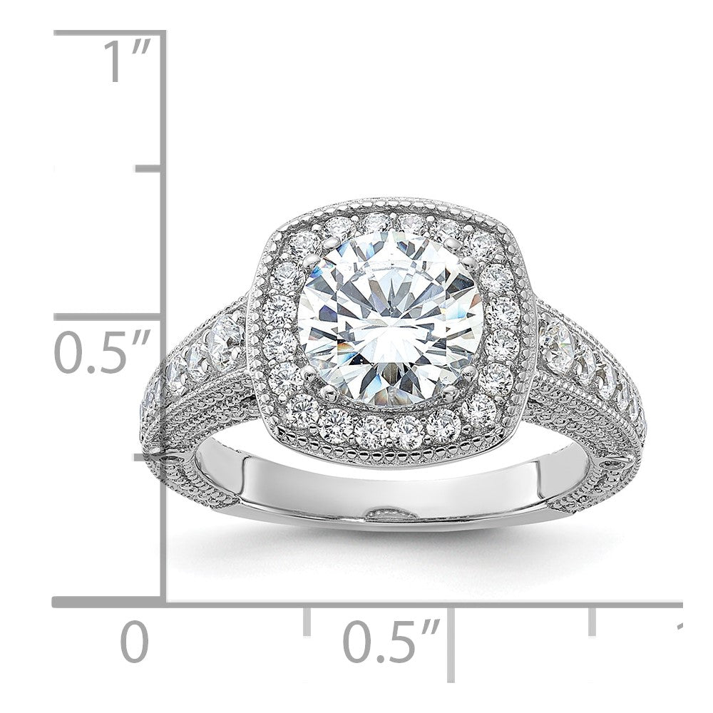 Sterling Silver Rhodium-plated 8mm Center CZ Halo Ring