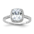 Sterling Silver Rhodium-plated 9x7 Cushion CZ Ring