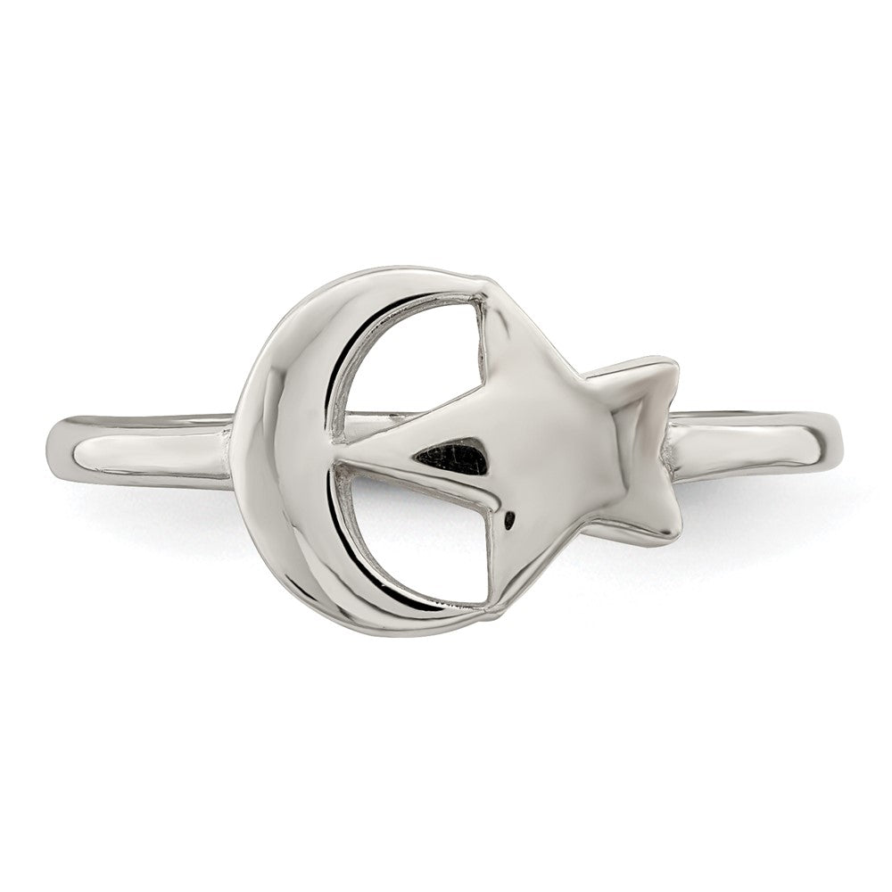 Sterling Silver Rose-tone Moon & Star Ring