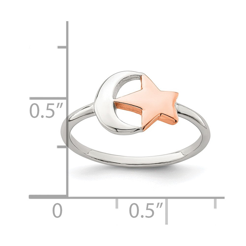 Sterling Silver Rose-tone Moon & Star Ring