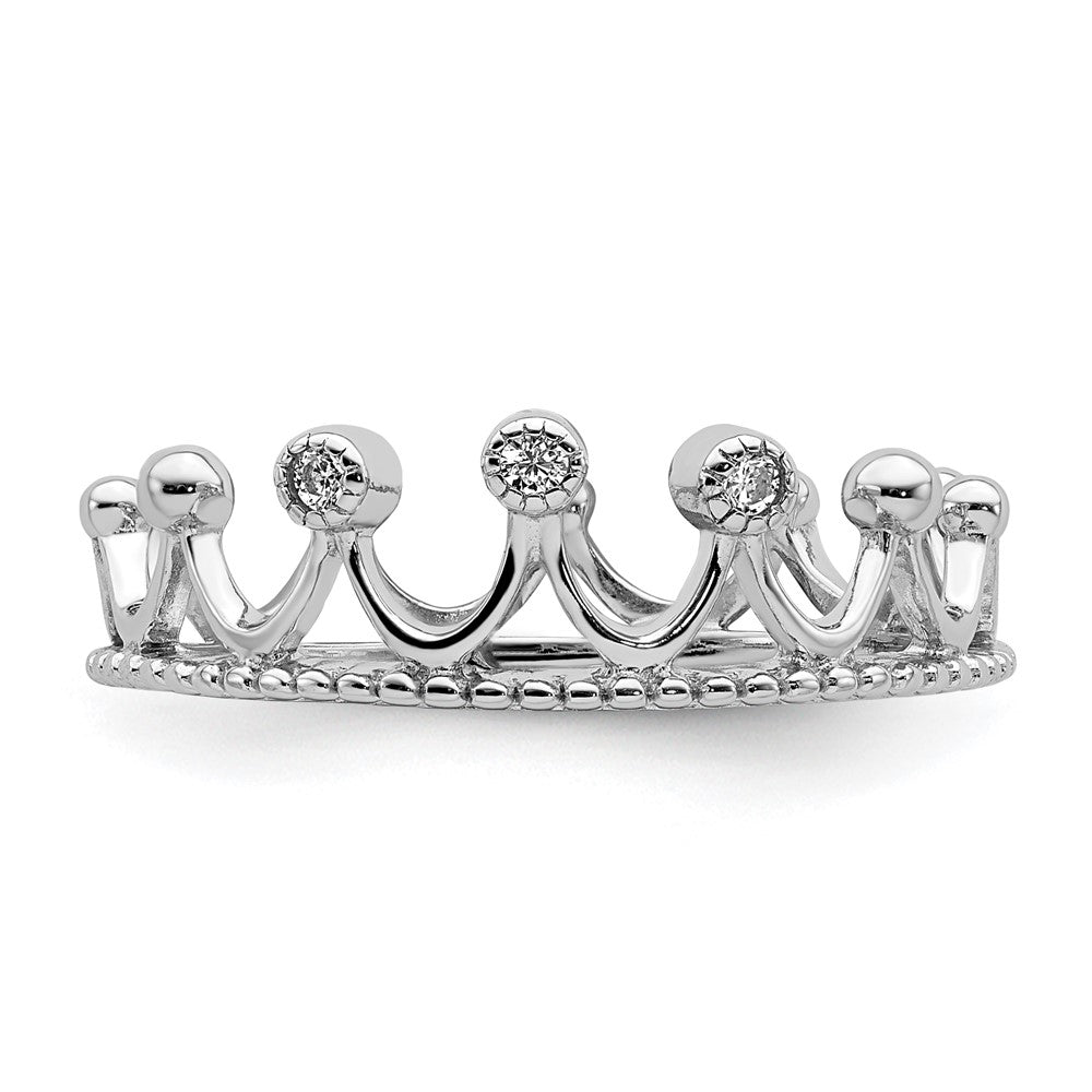 Sterling Silver Rhodium-plated CZ Crown Ring