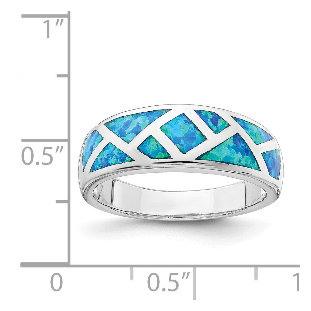 Sterling Silver Rhodium-plated Geometric Lab Created Blue Opal Ring