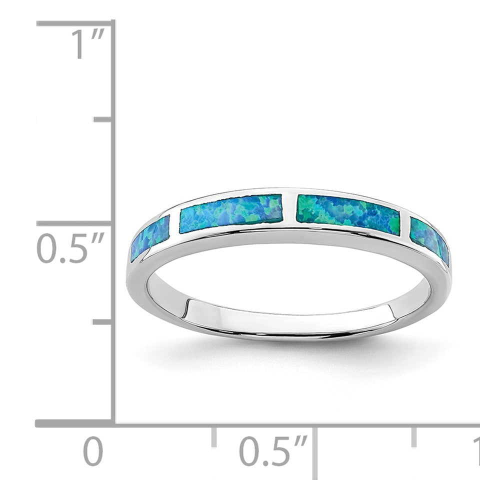 Sterling Silver Rhodium-plated Lab Created Blue Opal Inlay Band