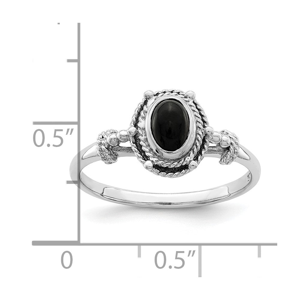 Sterling Silver Rhodium-plated with Black Oval Onyx Stone Ring