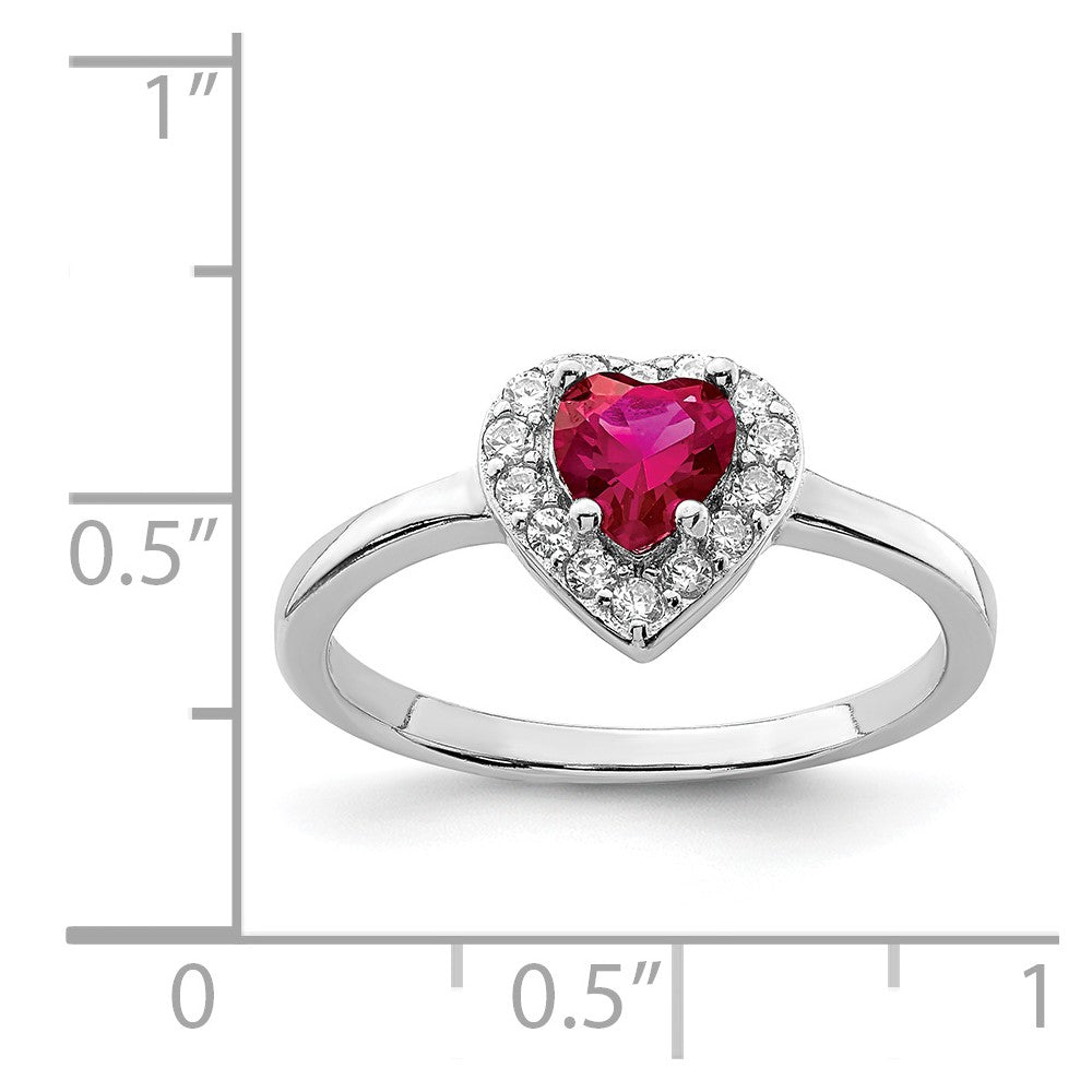 Sterling Silver Rhodium-plated Created Corundum & CZ Heart Ring