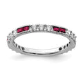 Sterling Silver Rhodium-plated Created Ruby and Round CZ Band