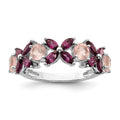 Sterling Silver Rhodium-plated Rose Quartz & Rhodolite Ring