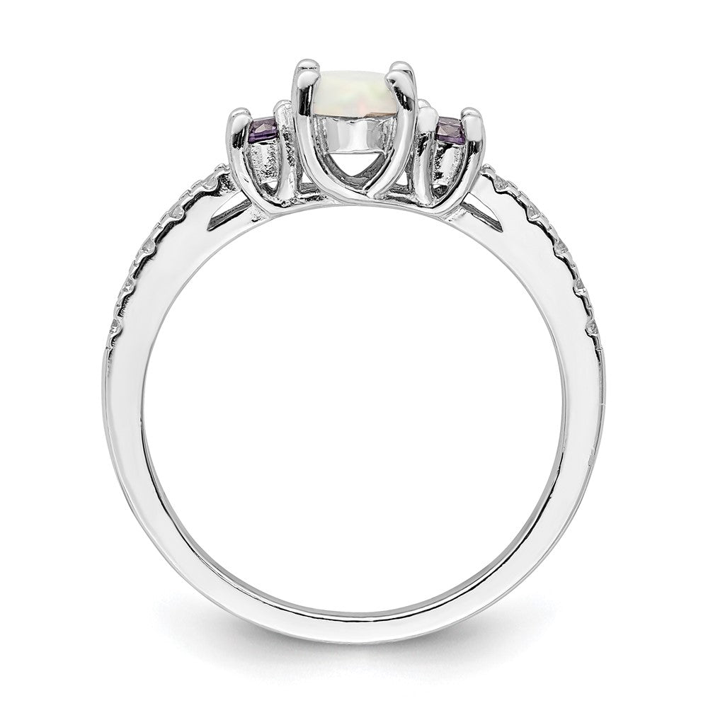 Sterling Silver Rhodium-plated Lab Created Opal and CZ Ring