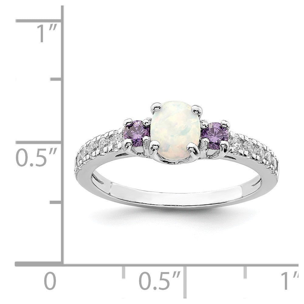 Sterling Silver Rhodium-plated Lab Created Opal and CZ Ring