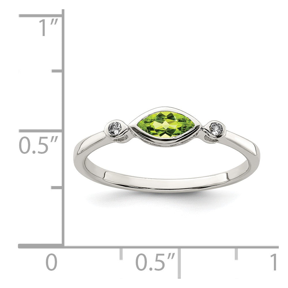 Sterling Silver Rhodium-plated Polished Peridot and White Topaz Ring