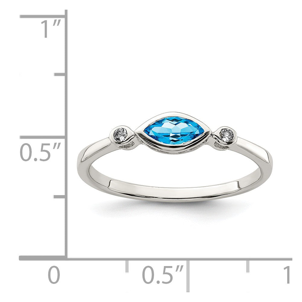 Sterling Silver Rhodium-plated Polished Blue Topaz/White Topaz Ring