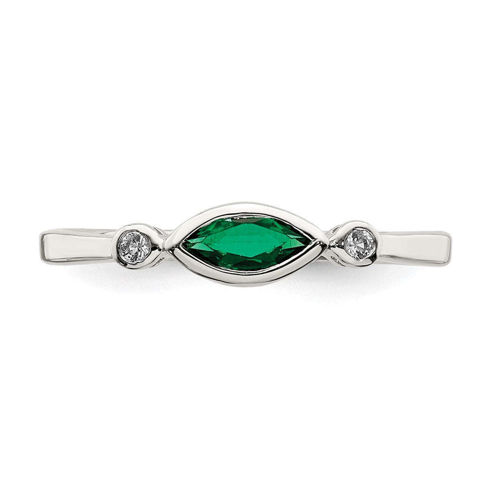 Sterling Silver Rhod-platd Polished Created Emerald/White Topaz Ring