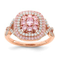 Sterling Silver Rose-plated Pink and White CZ Cushion Ring