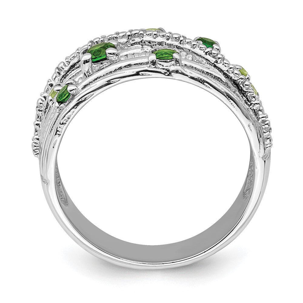 Sterling Silver Rhodium-plated Chrome Diopside and Peridot Ring