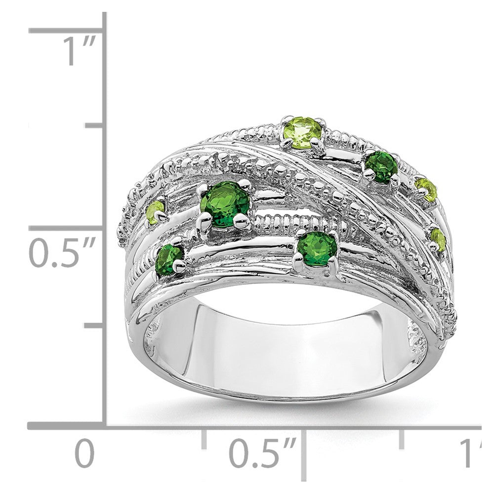 Sterling Silver Rhodium-plated Chrome Diopside and Peridot Ring