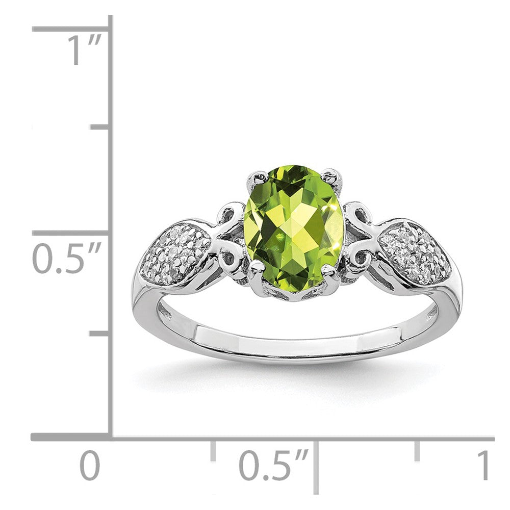 Sterling Silver Rhod-plated Polished Peridot and White CZ Ring